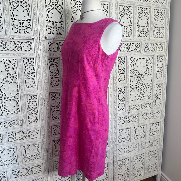 Vintage Kim Rogers Linen Blend Pink Paisley Floral Shift Style Dress Sz Small - Picture 4 of 6